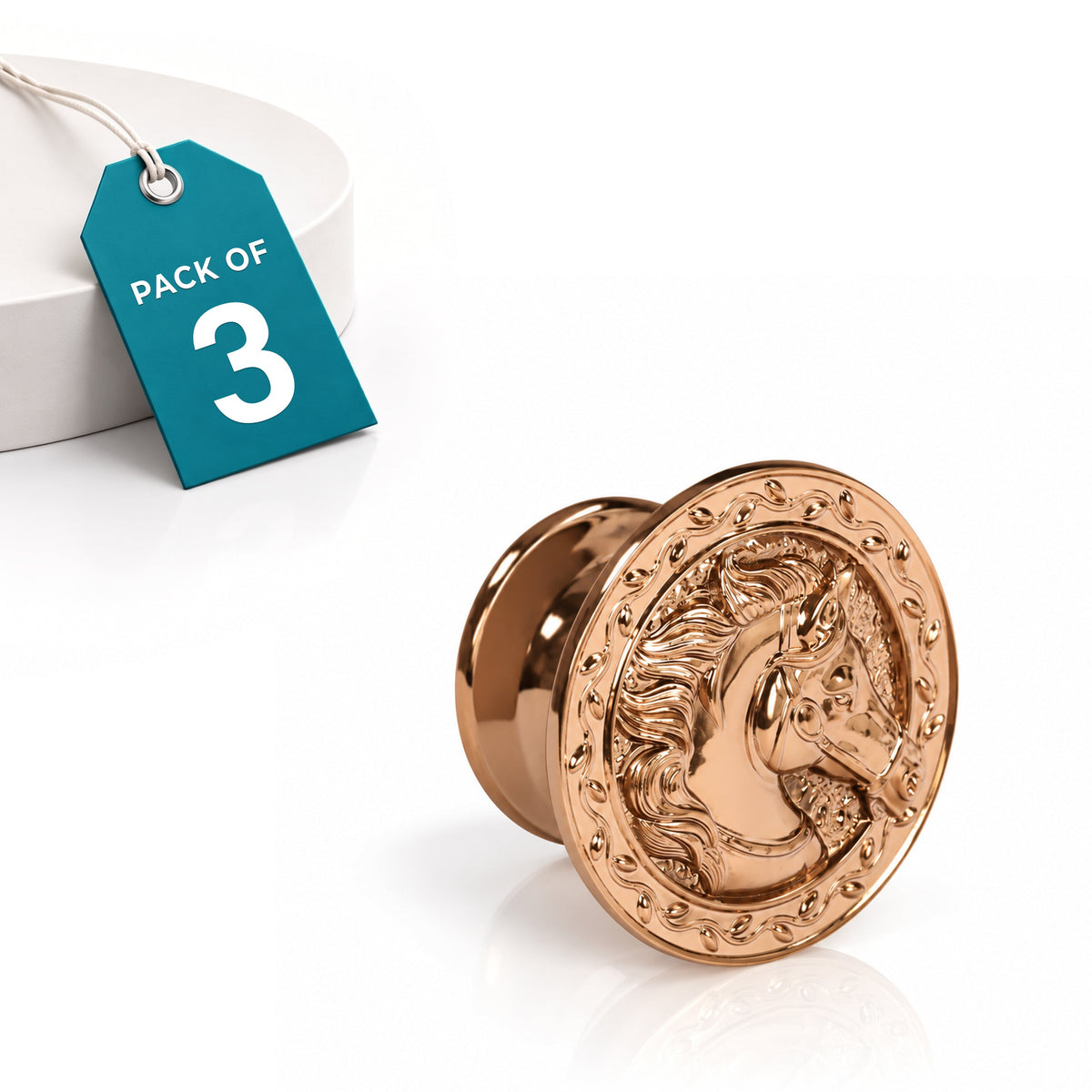 Plantex Horse Face Knobs for Drawer | Kitchen Cabinet Knobs | Pulls Handles for Wardrobe Kitchen - Pack of 3 Pieces (Rose Gold)