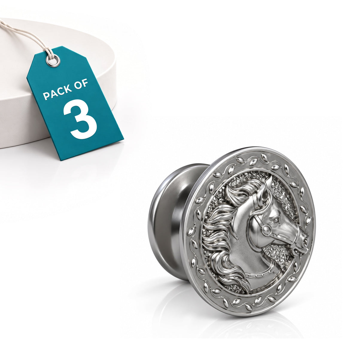 Plantex Horse Face Knobs for Drawer | Kitchen Cabinet Knobs | Pulls Handles for Wardrobe Kitchen - Pack of 3 Pieces (Silver)