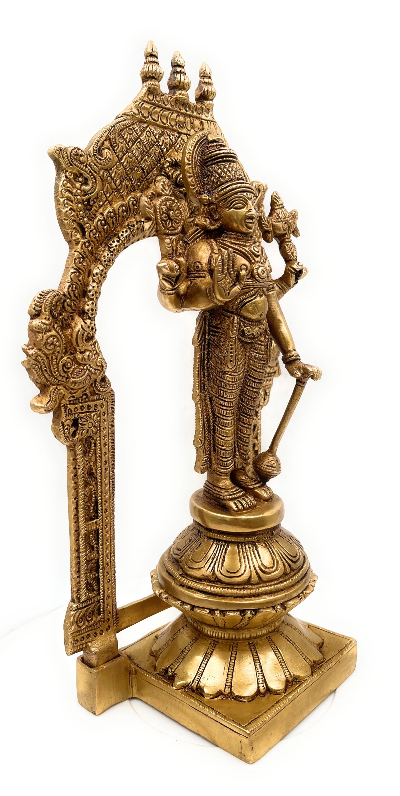 Brass Vishnu Idol Murti with Peetam & Prabhavali – Handcrafted Narayana, Venkateshwara, Balaji, Govinda Statue for Home, Temple & Office Decor,Gold, 10.5 Inch, 1 Piece