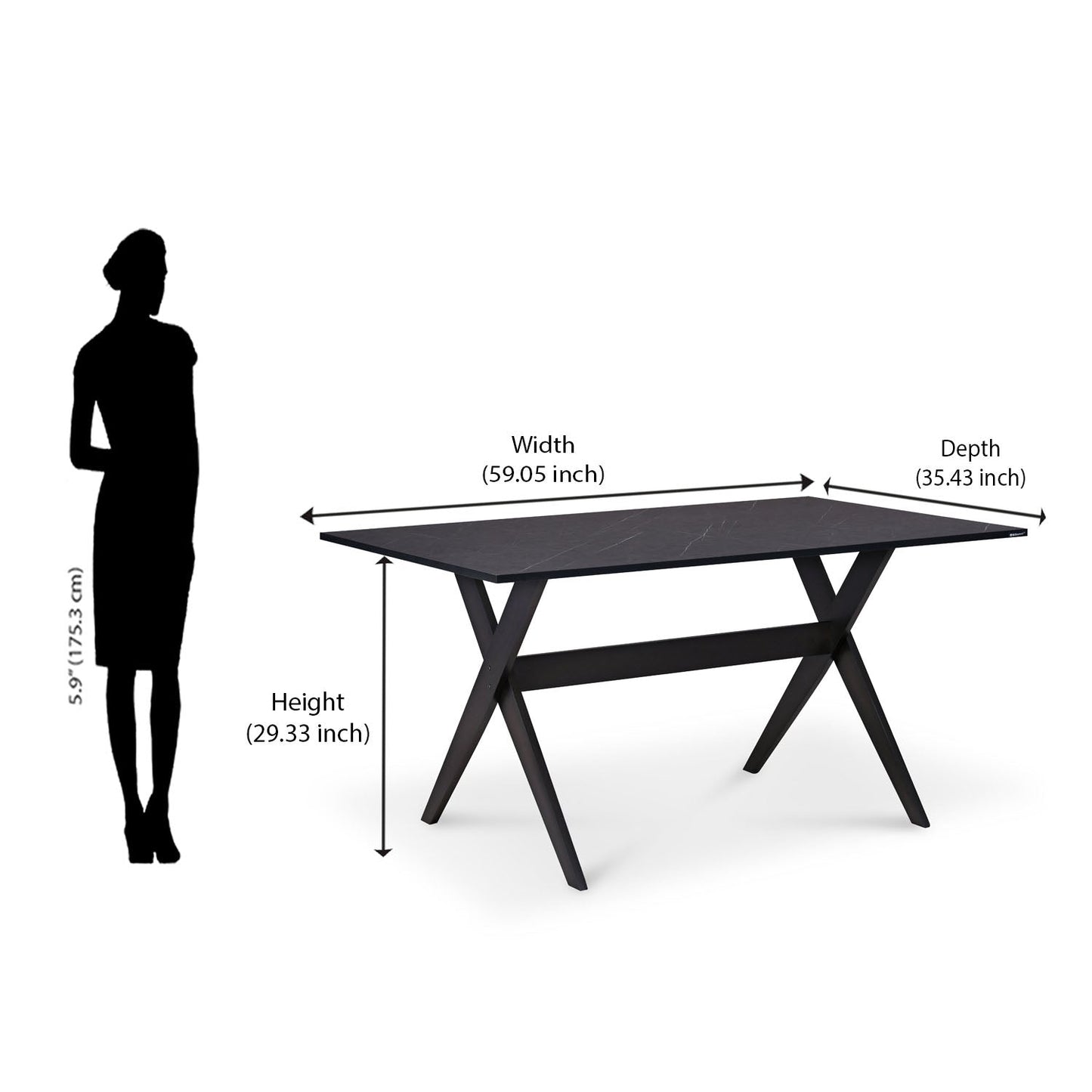 Nilkamal Aristo Solid Wood 6 Seater Dining Set (Walnut / Black)