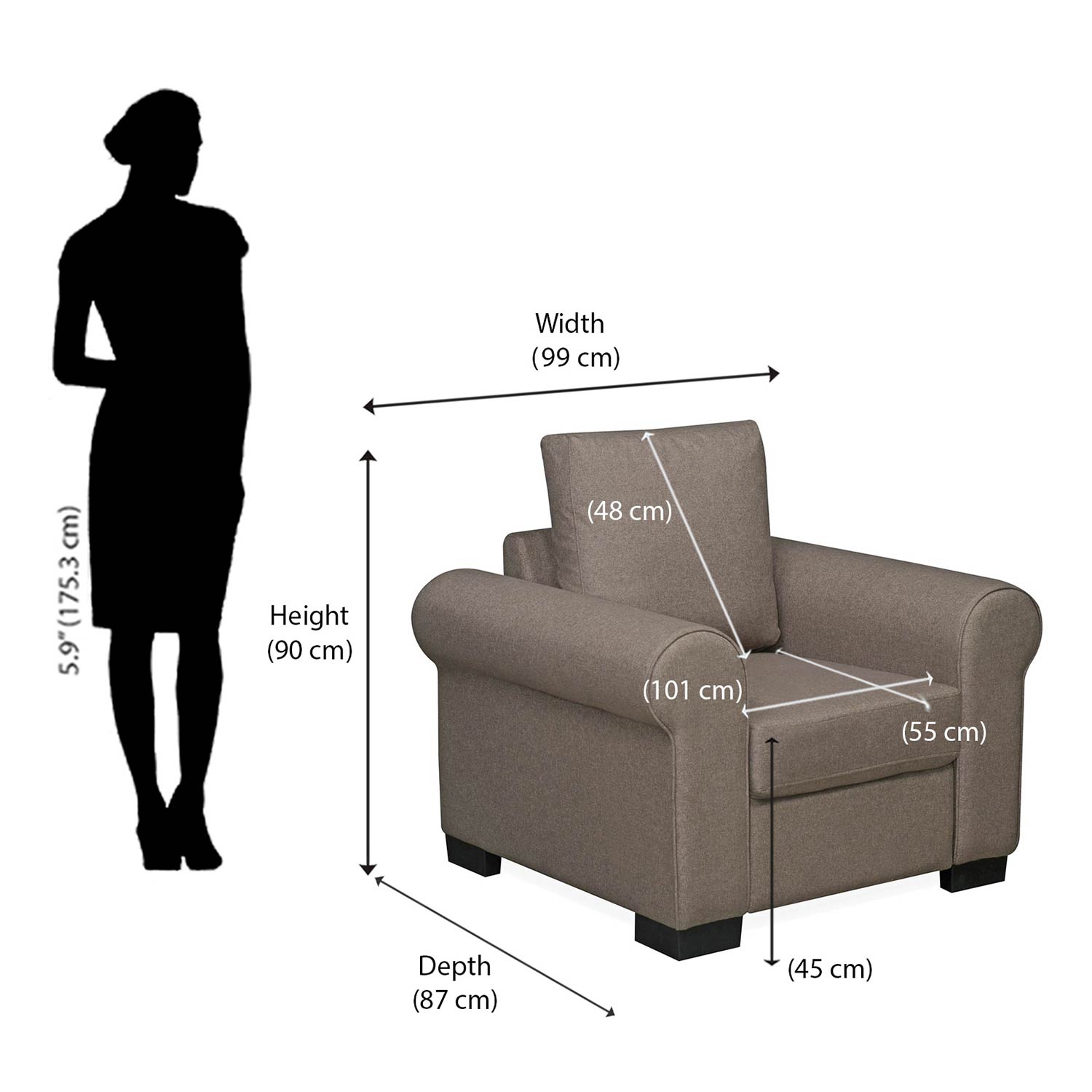Nilkamal Array 1 Seater Bill Arm Sofa (Light Brown)