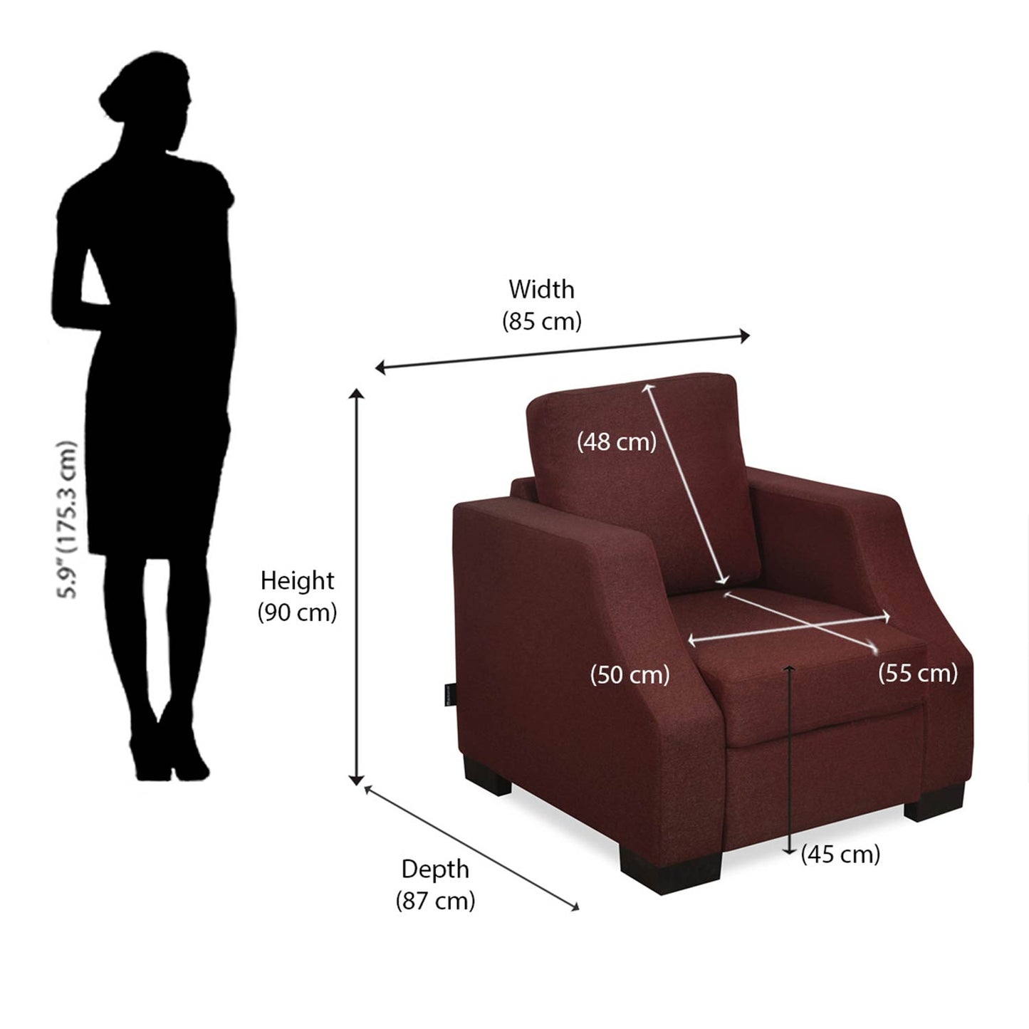 Nilkamal Array 1 Seater Rick Arm Sofa (Maroon)