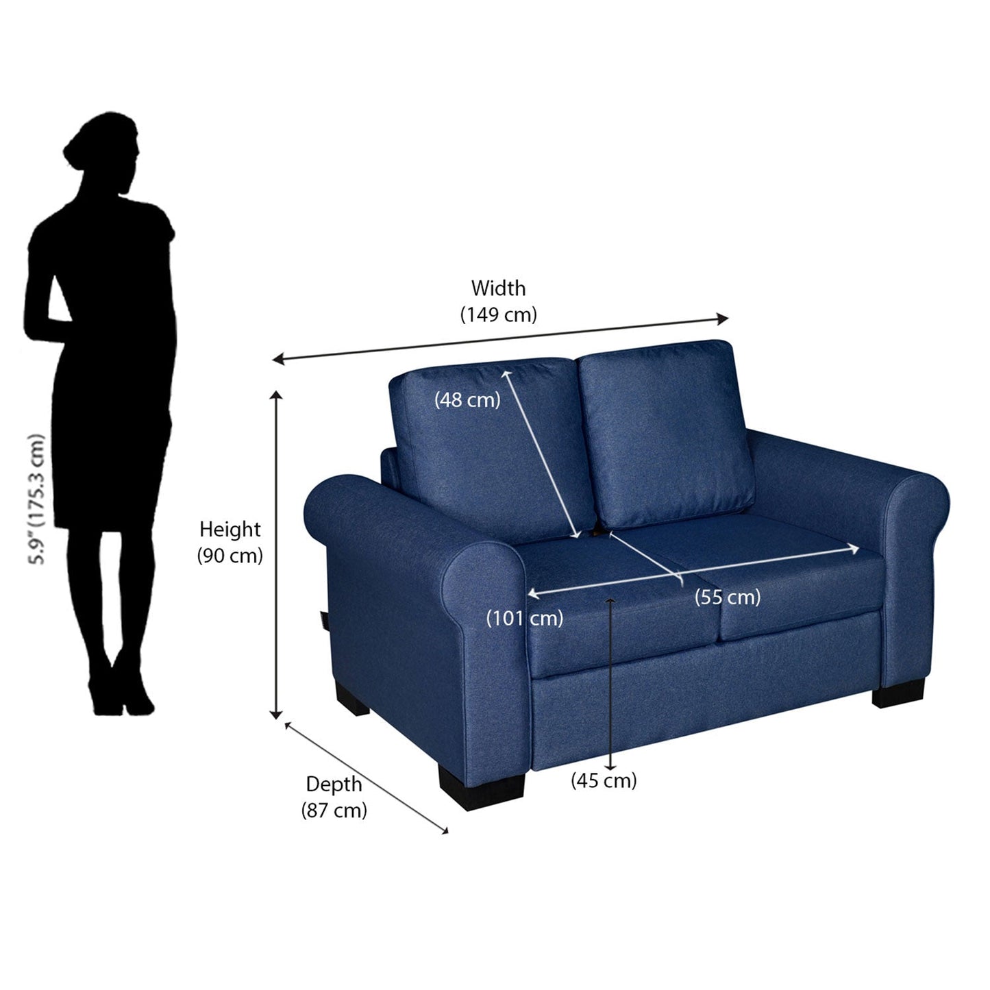 Nilkamal Array 2 Seater Bill Arm Sofa (Blue)