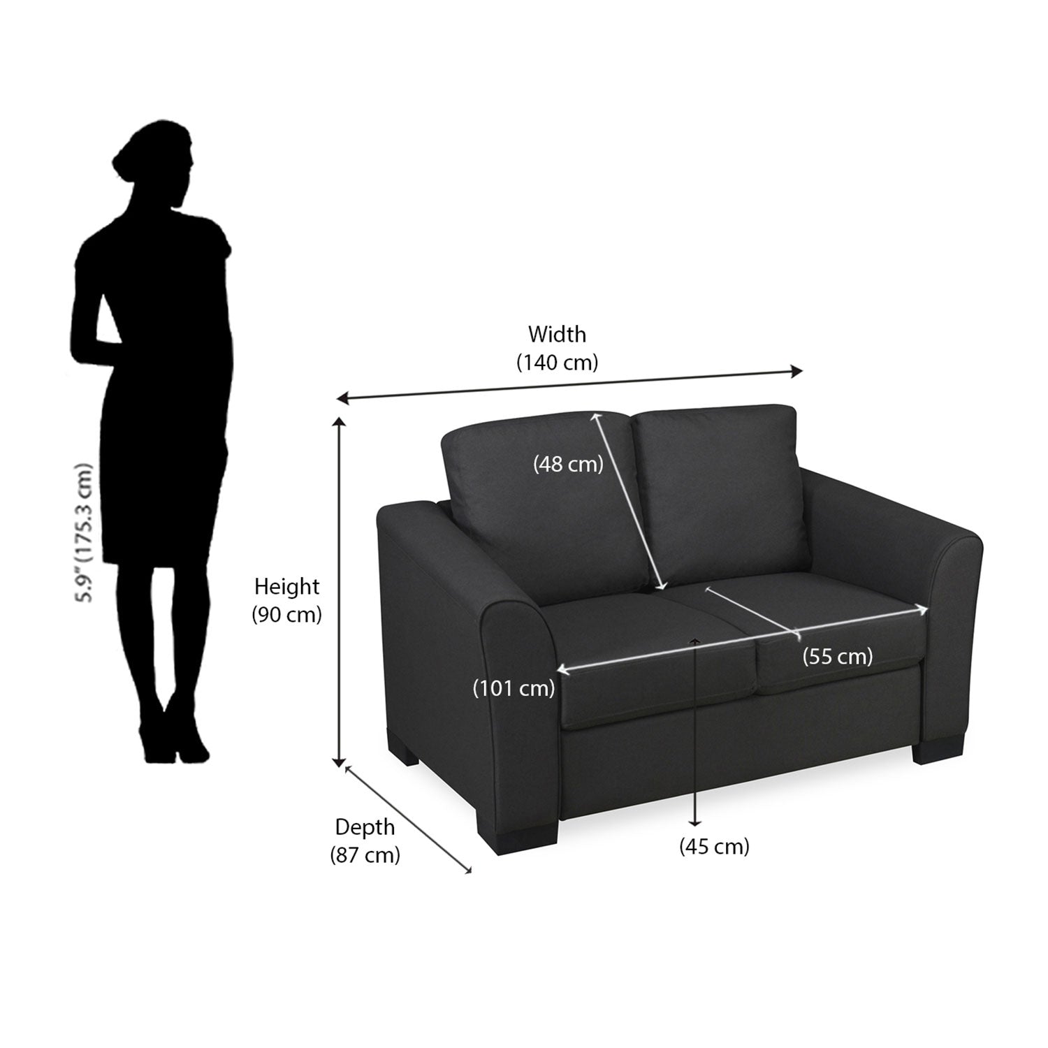 Nilkamal Array 2 Seater Mike Arm Sofa (Dark Grey)