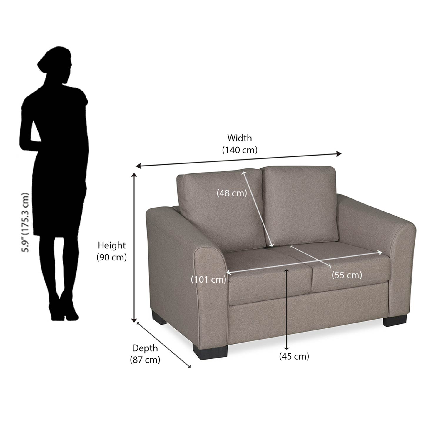 Nilkamal Array 2 Seater Mike Arm Sofa (Light Brown)