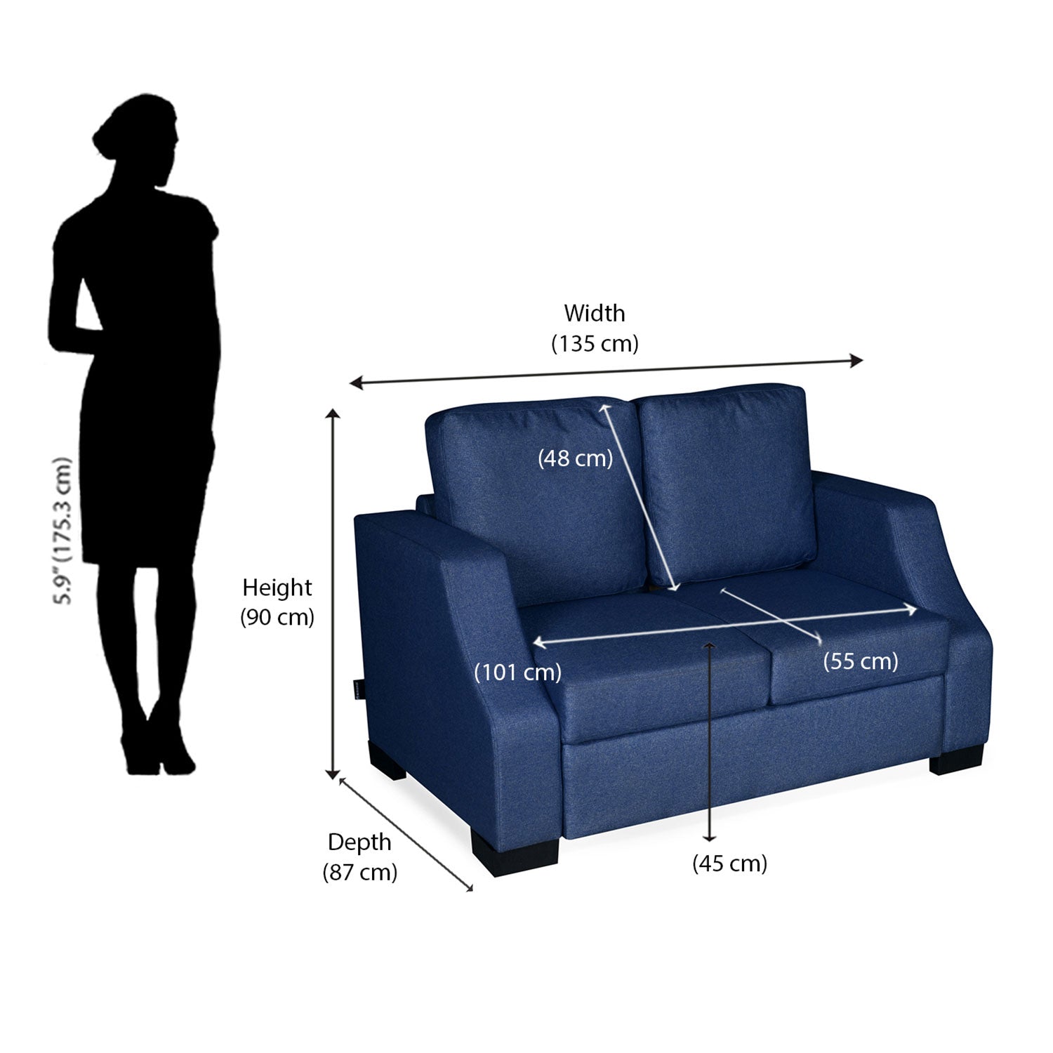 Nilkamal Array 2 Seater Rick Arm Sofa (Blue)