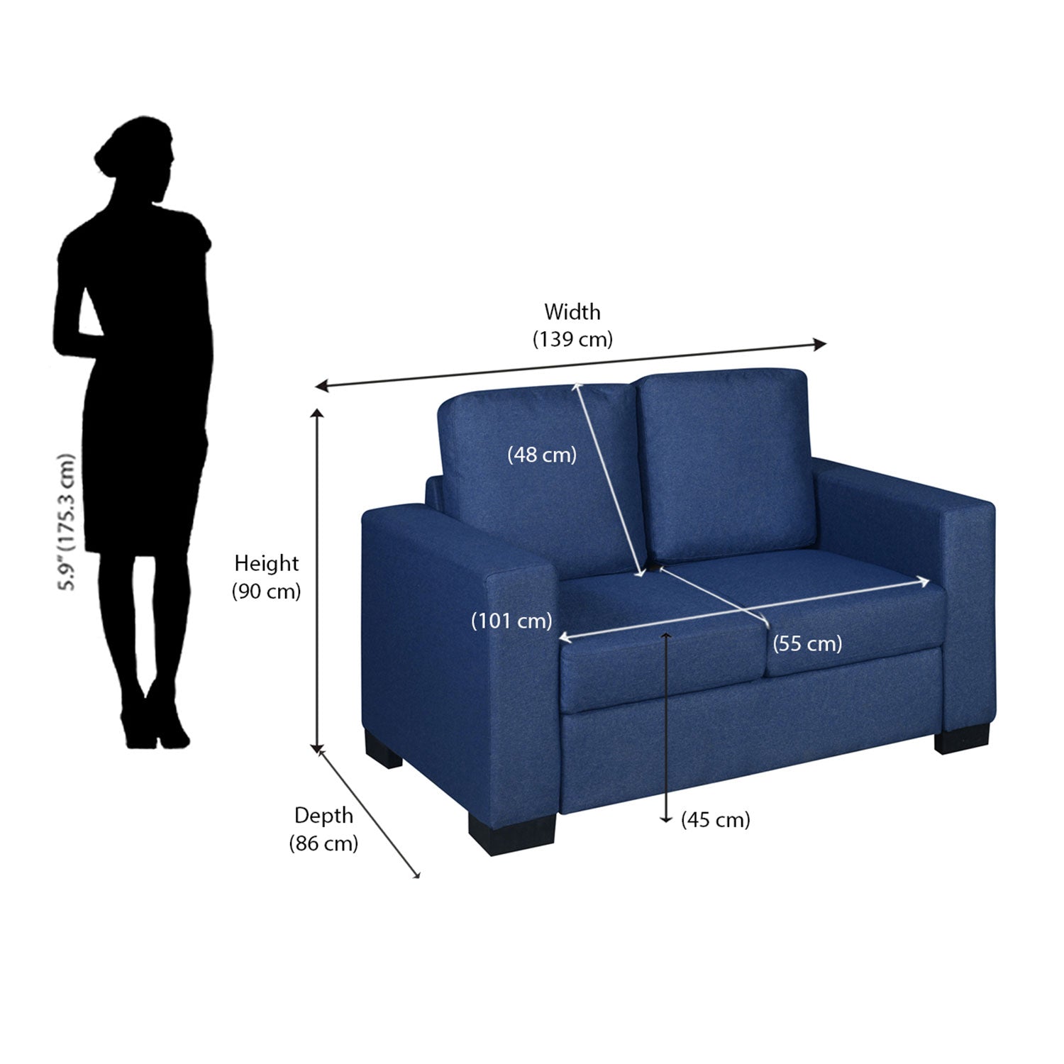 Nilkamal Array 2 Seater Ron Arm Sofa (Blue)