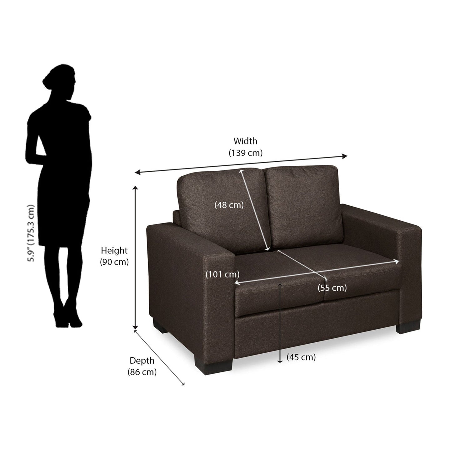 Nilkamal Array 2 Seater Ron Arm Sofa (Dark Brown)