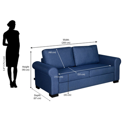 Nilkamal Array 3 Seater Bill Arm Sofa (Blue)