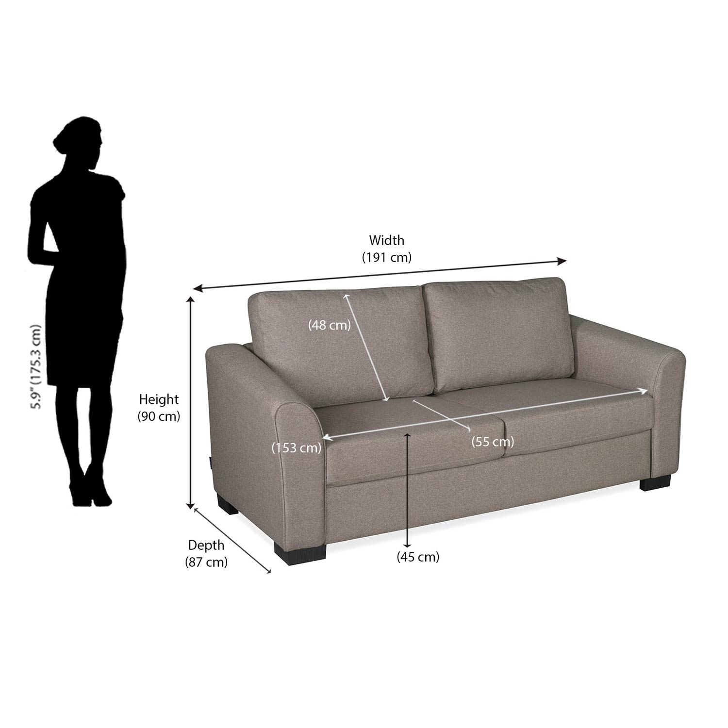 Nilkamal Array 3 Seater Mike Arm Sofa (Light Brown)