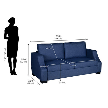 Nilkamal Array 3 Seater Rick Arm Sofa (Blue)