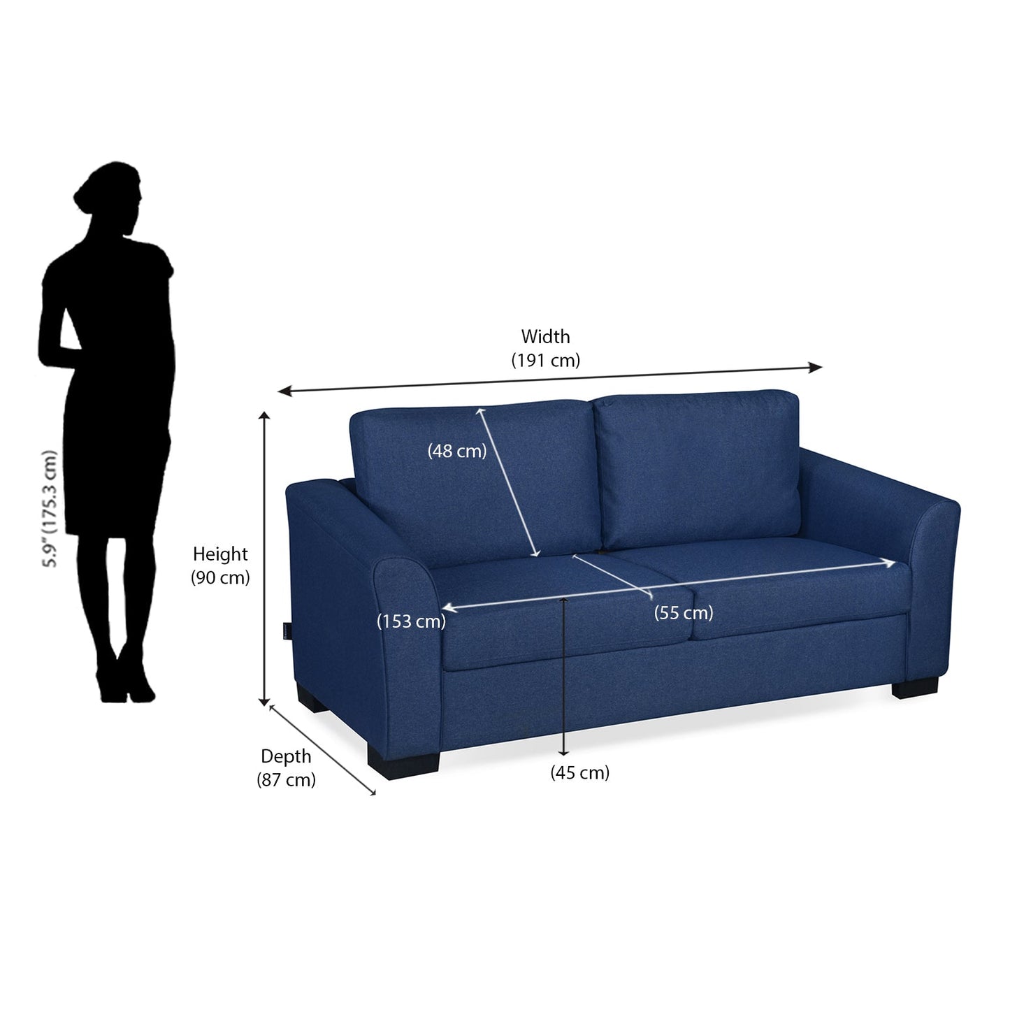 Nilkamal Array 3 Seater Mike Arm Sofa (Blue)