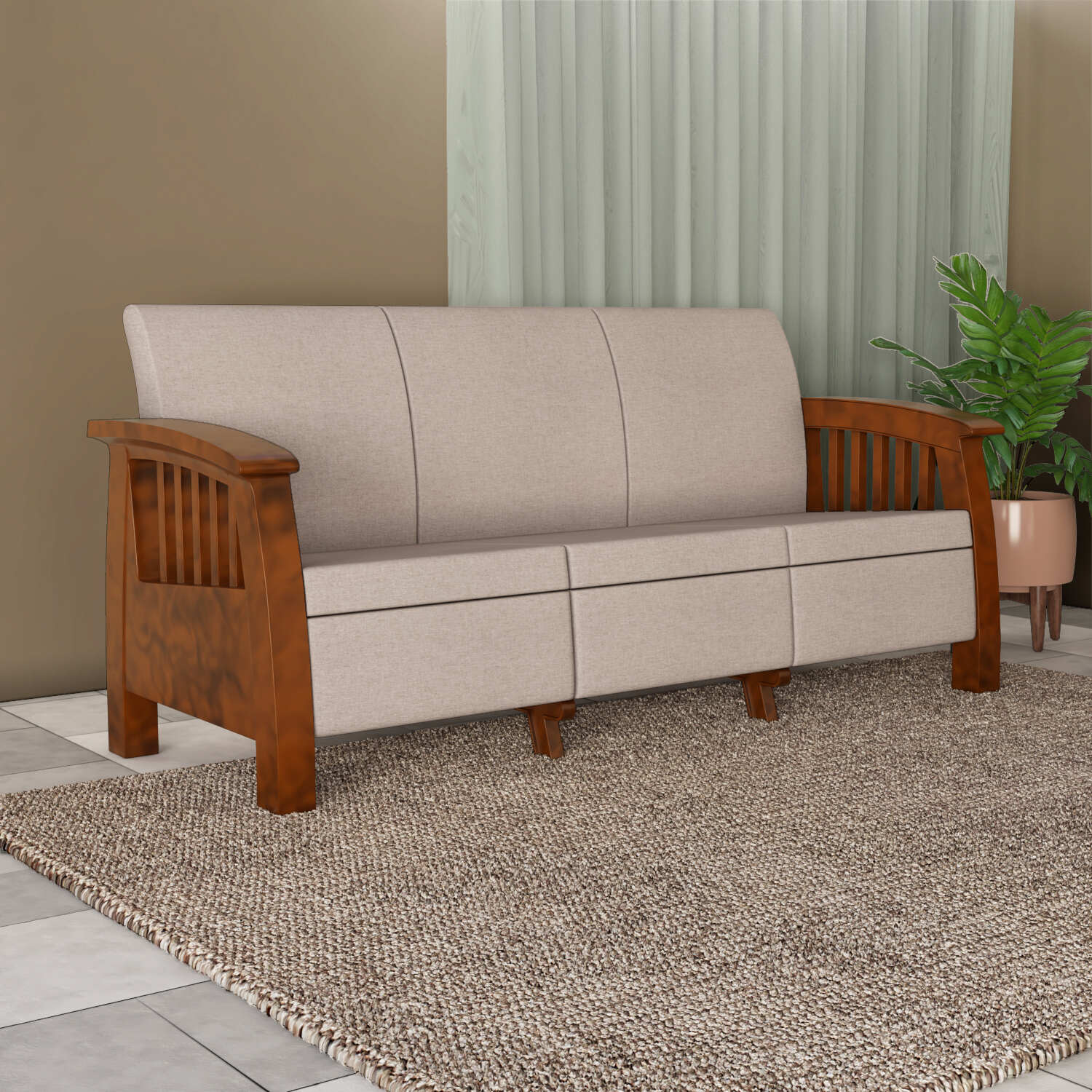 Nilkamal Aspire 3 Seater Plastic Sofa (Walnut)