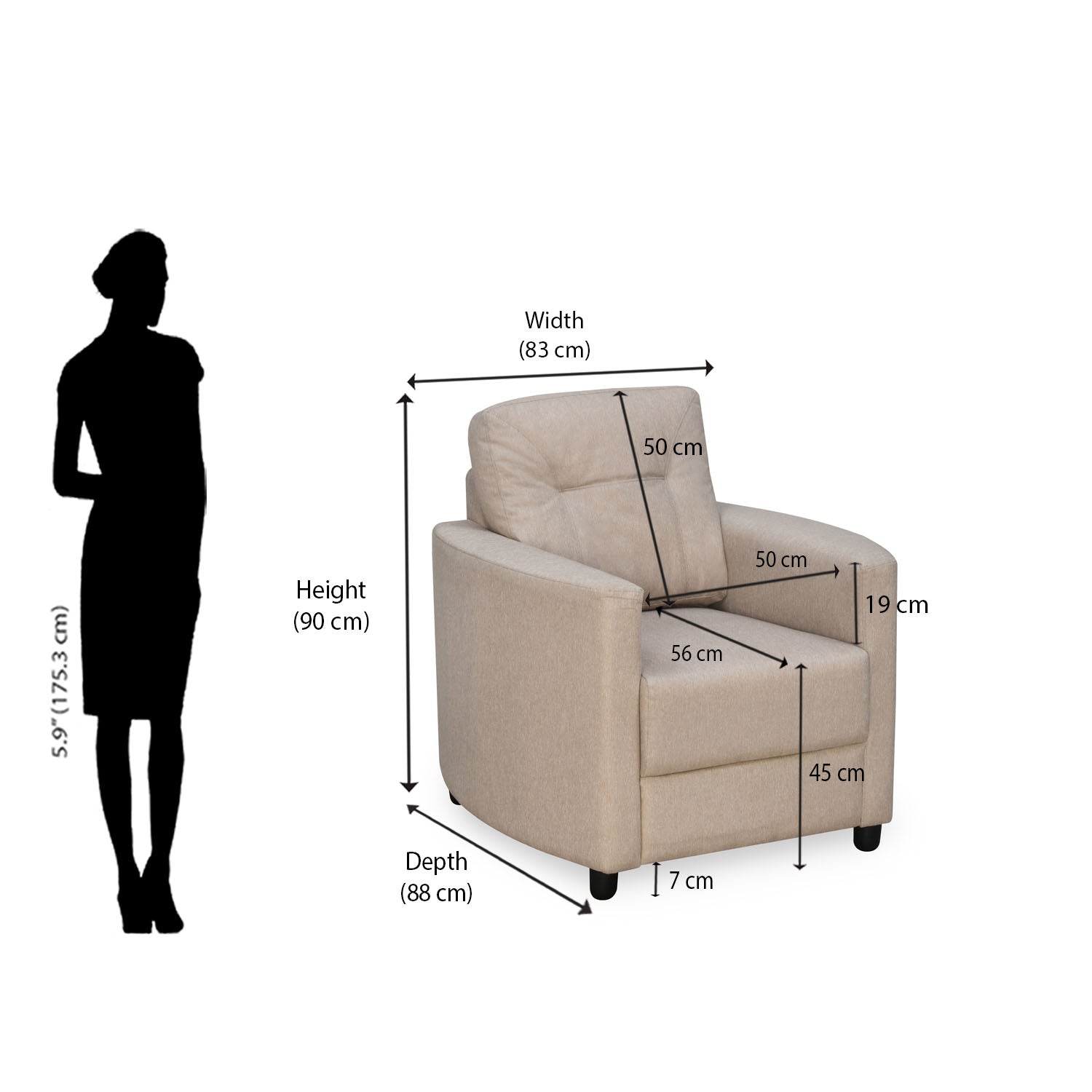 Nilkamal Astonic 1 Seater Fabric Sofa (Beige)