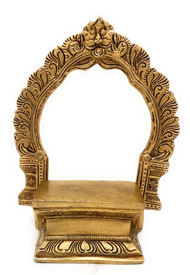 Brass Peeta With Prabhavali, Pitala Peetham Arch Stand for Hindu Deity, Murugan Lakshmi Saraswati Vishnu Puja Chowki,Gold, 8 Inch, 1 Piece
