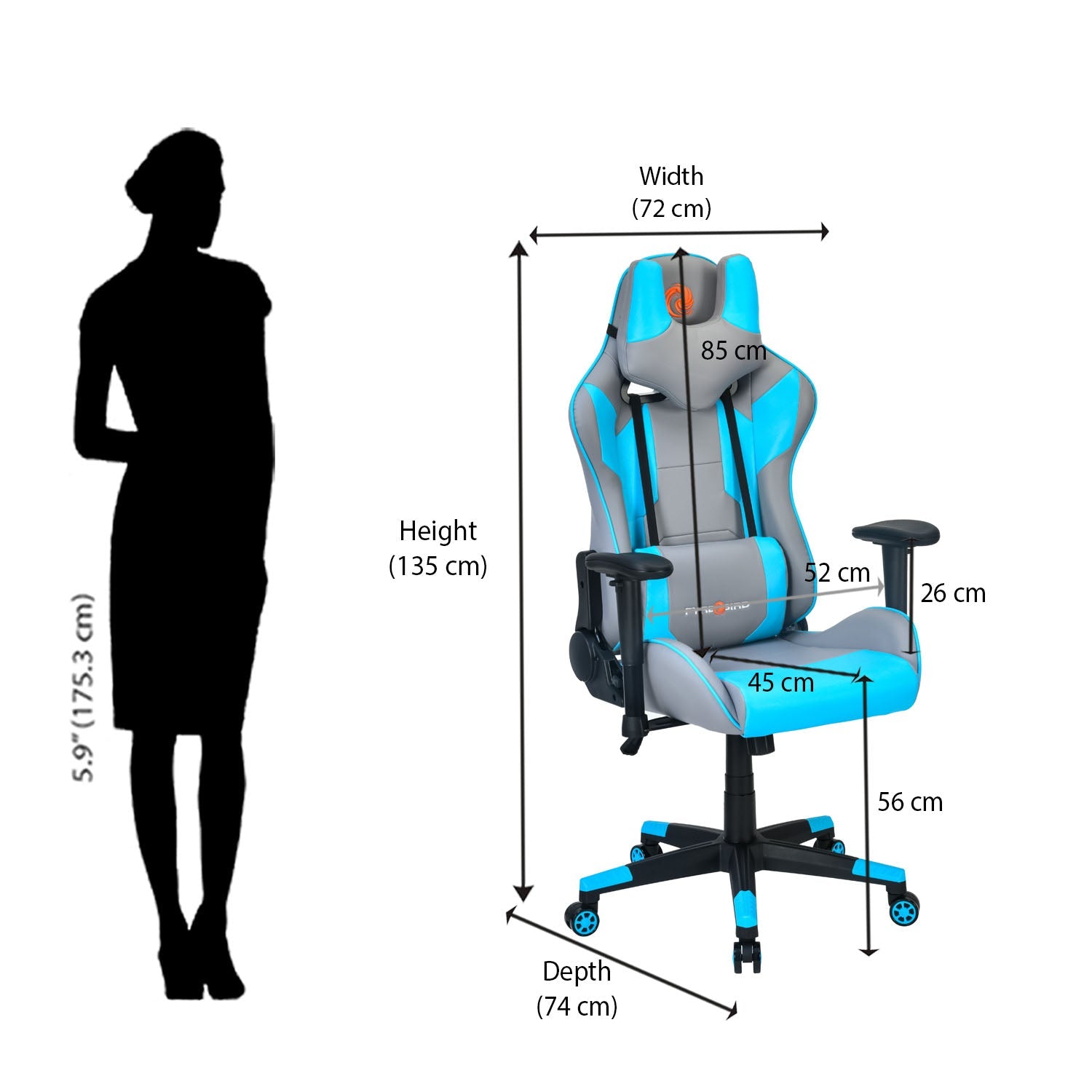 Nilkamal Fyrebird Athena Gaming Chair (Grey / Turquoise)