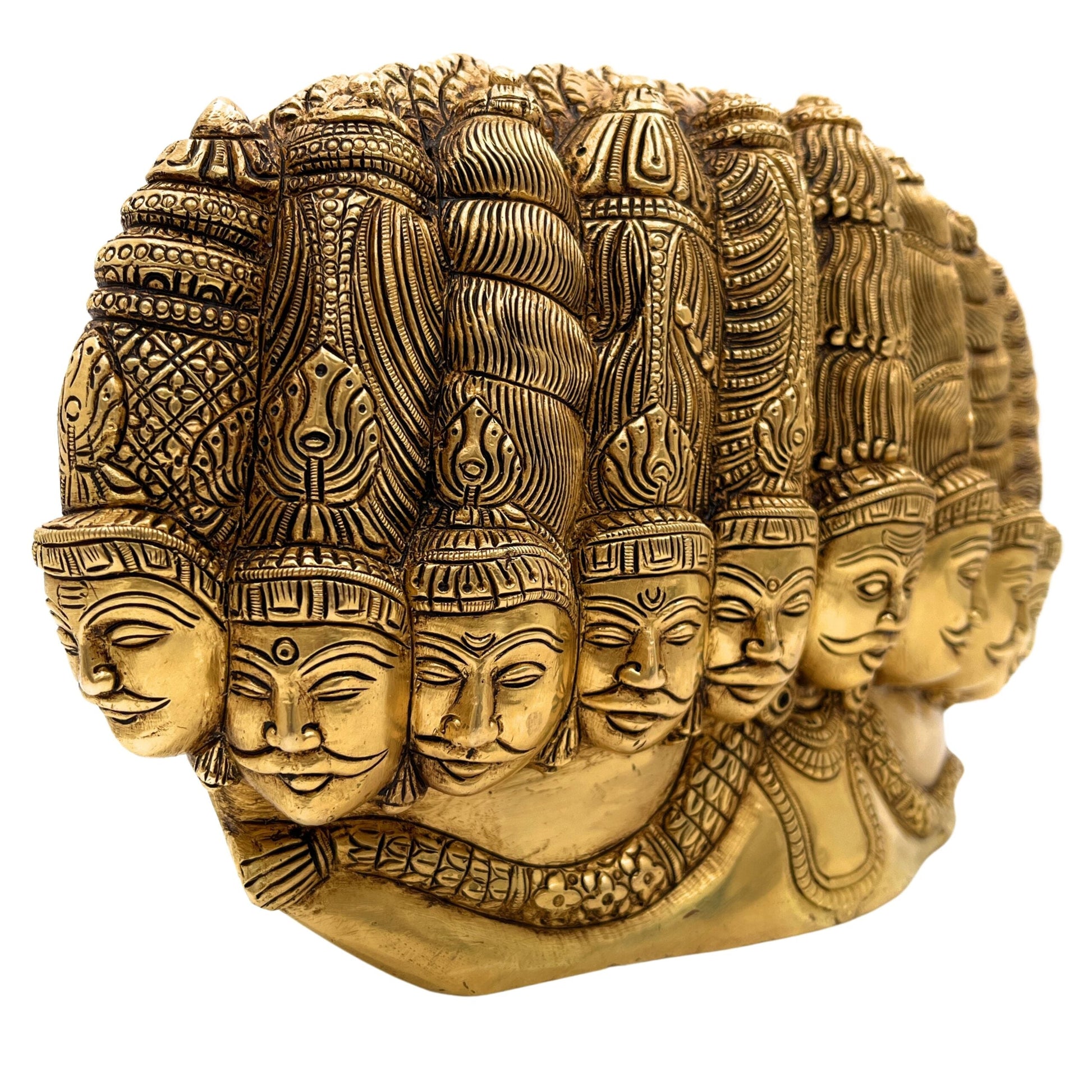 Brass Ravana Head Idol | Ten-Headed Dashanana Murti | Lankesh Statue | MahaRavana Figurine | Dashagriva Idol for Home, Temple & Pooja Decor,Gold, 6.5 Inch, 1 Piece
