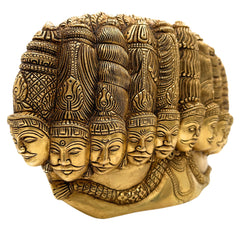 Brass Ravana Head Idol | Ten-Headed Dashanana Murti | Lankesh Statue | MahaRavana Figurine | Dashagriva Idol for Home, Temple & Pooja Decor,Gold, 6.5 Inch, 1 Piece