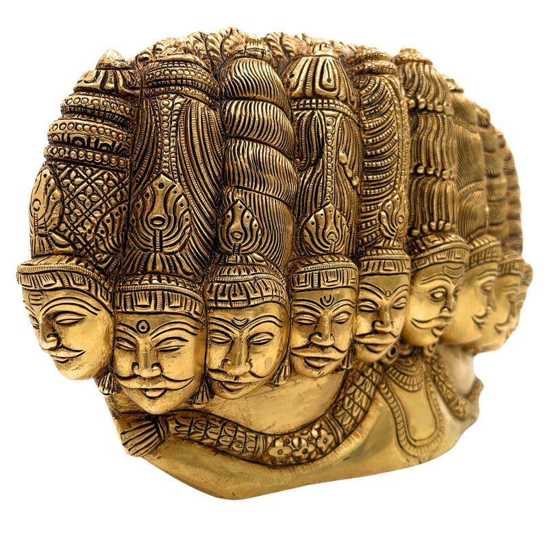 Brass Ravana Head Idol | Ten-Headed Dashanana Murti | Lankesh Statue | MahaRavana Figurine | Dashagriva Idol for Home, Temple & Pooja Decor,Gold, 6.5 Inch, 1 Piece