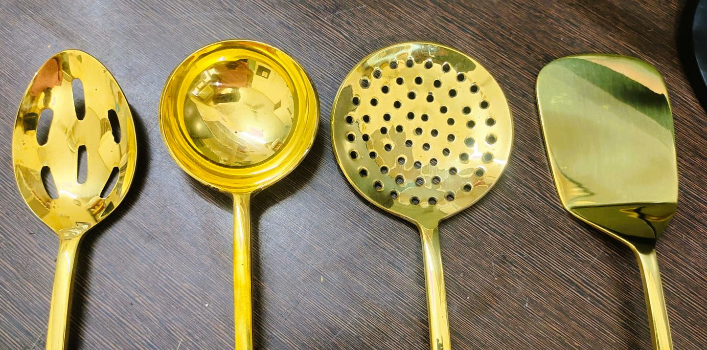 Brass Kitchen Ladles With Wooden Handle (14.5 Inch)