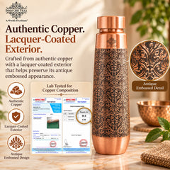 Copper Bottle With Antique Embossed Design - 800ML