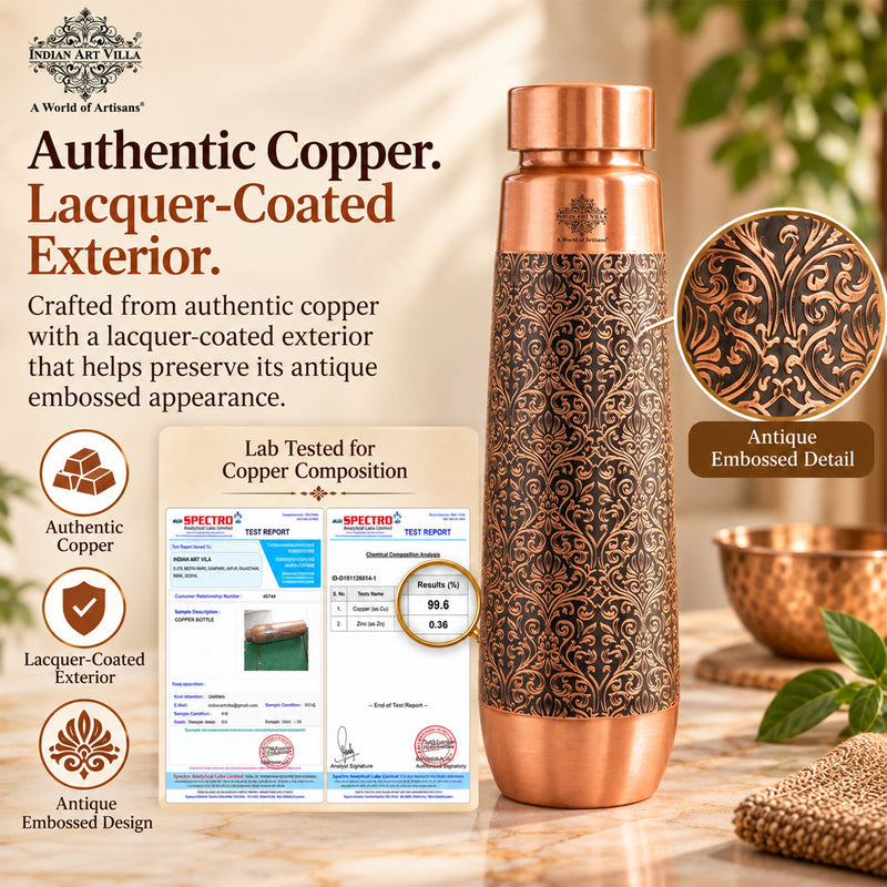 Copper Bottle With Antique Embossed Design - 800ML