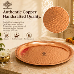 Copper Hammered Thali With Raised Edge - 30 CM