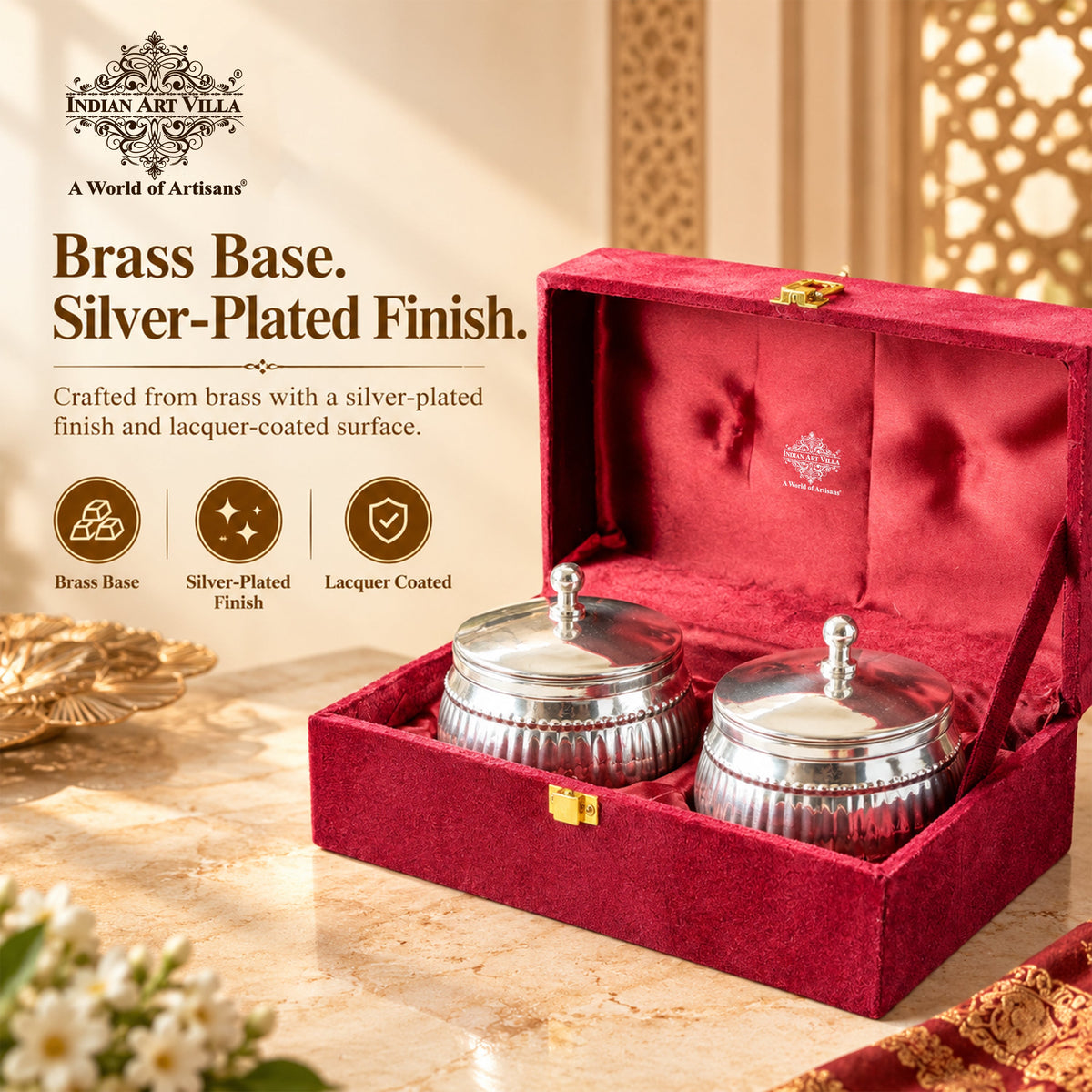 Silver Plated Brass Bowl Combo Set With Box - 380 ML