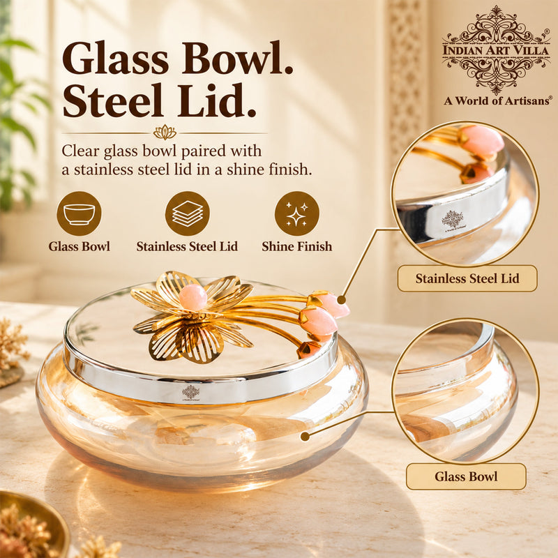 Glass Bowl with Steel Lid & Velvet Gift Box - 1350 ML