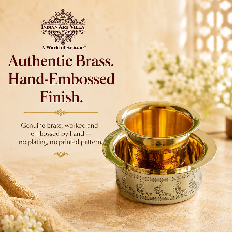 Brass Filter Coffee Dabra Set with Peacock Design