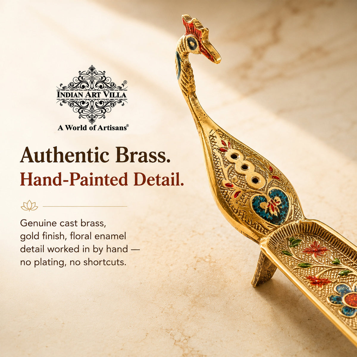Pure Brass Agardan With Peacock Design Incense Holder - 26.16 cm