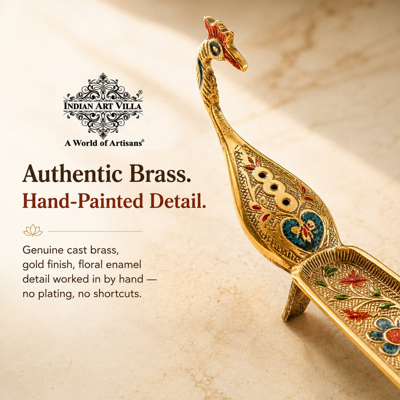 Pure Brass Agardan With Peacock Design Incense Holder - 26.16 cm