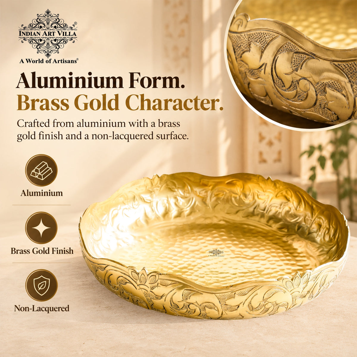 Golden Metal Urli Bowl With Embossed Design