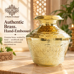 Brass Embossed Kalash with Scrollwork & Base, 3950ml — Hand-Embossed Finish – Authentic Brass