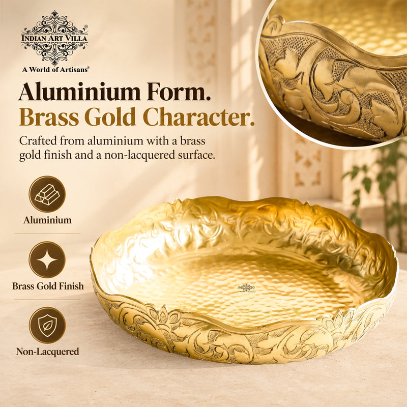 Golden Metal Urli Bowl With Embossed Design