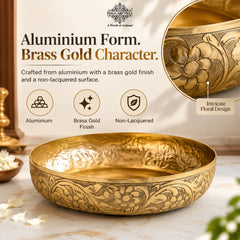 Brass Finish Urli Bowl with Floral Embossed Design