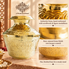 Brass Embossed Kalash with Scrollwork & Base, 3950ml — Hand-Embossed Finish – Authentic Brass