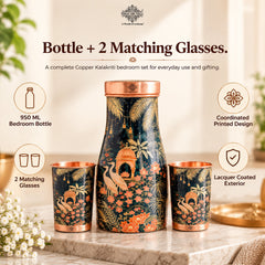 Copper Kalakriti Bedroom Bottle with 2 Glasses Gift Set - 950ML