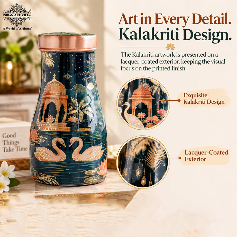Pure Copper Tawar Kalakriti Print Bedroom Bottle - 950 ML