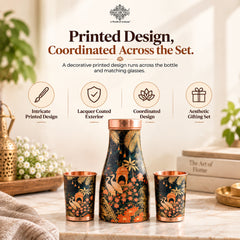 Copper Kalakriti Bedroom Bottle with 2 Glasses Gift Set - 950ML