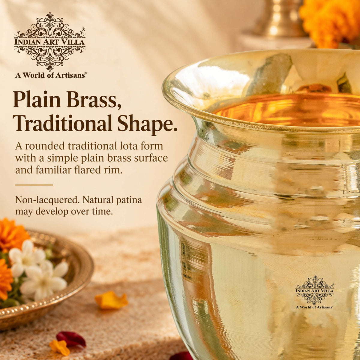 Traditional Brass Lota With Plain Design for Pooja & Home Use - 500 ML