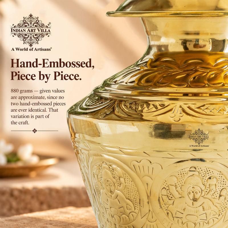 Brass Embossed Kalash with Scrollwork & Base, 3950ml — Hand-Embossed Finish – Authentic Brass