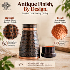 Copper Bedroom Bottle With Dark Hammered Design - 950ml