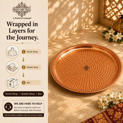 Copper Hammered Thali With Raised Edge - 30 CM