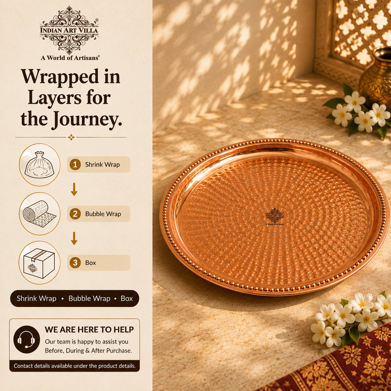 Copper Hammered Thali With Raised Edge - 30 CM
