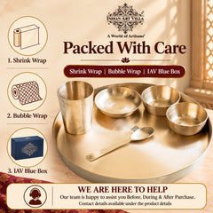 Bronze Dinner Set, 6-Piece with Thali, 2 Katori, Glass, Halwa Plate & Spoon