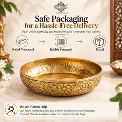 Brass Finish Urli Bowl with Floral Embossed Design
