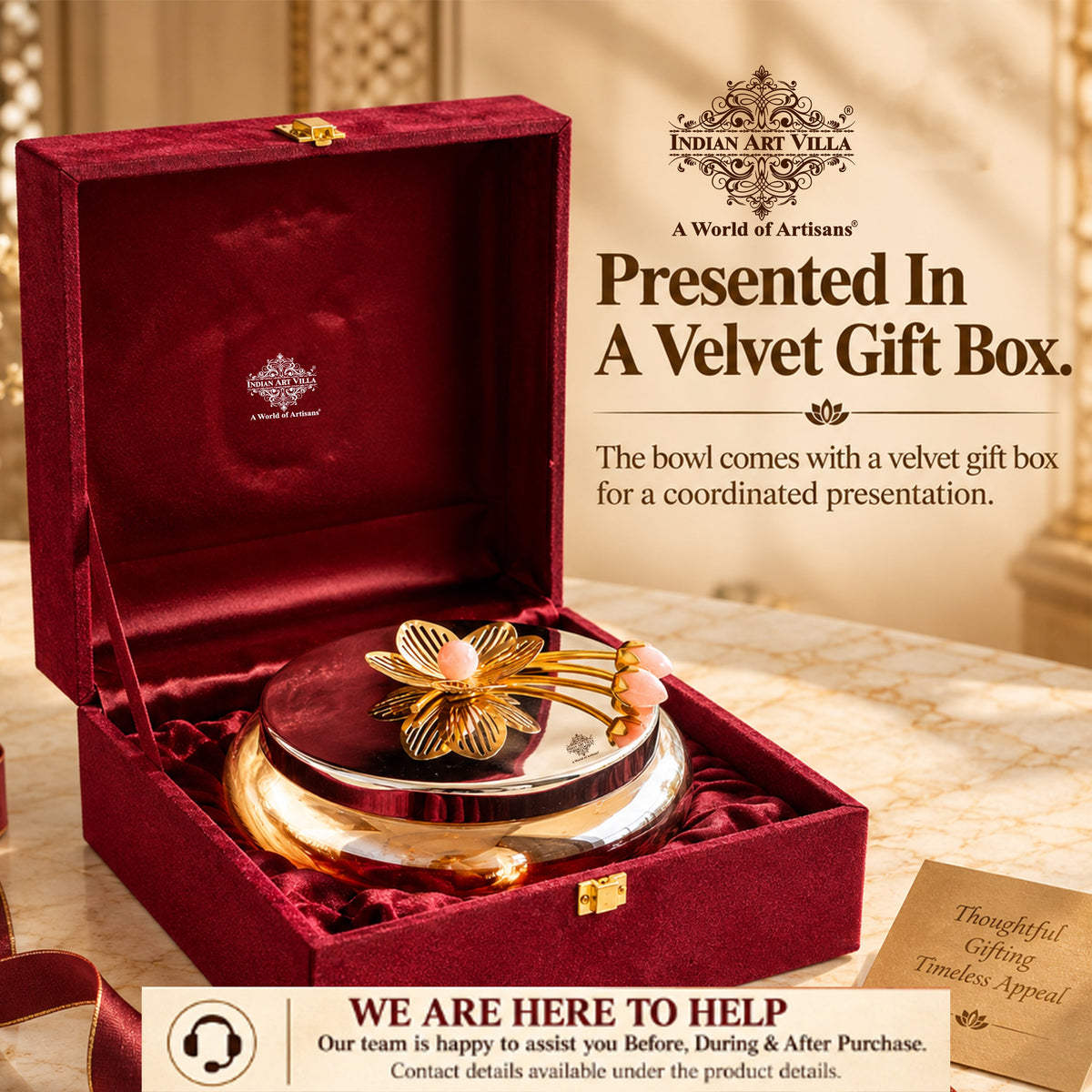 Glass Bowl with Steel Lid & Velvet Gift Box - 1350 ML