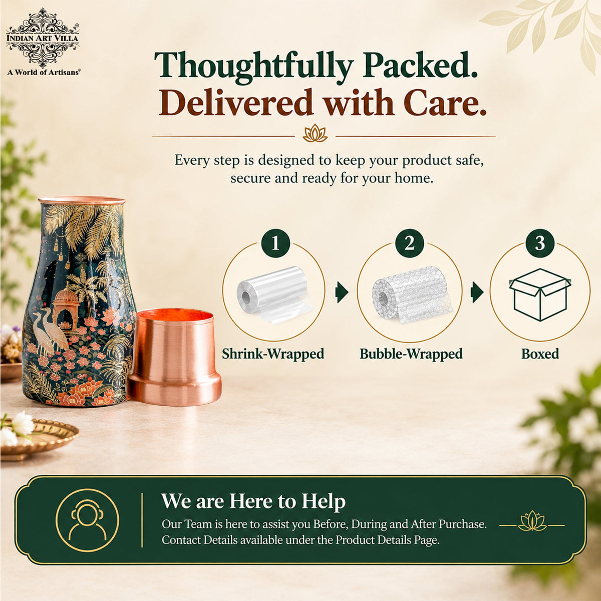 Pure Copper Tawar Kalakriti Print Bedroom Bottle - 950 ML