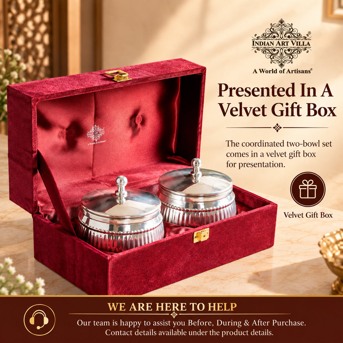 Silver Plated Brass Bowl Combo Set With Box - 380 ML